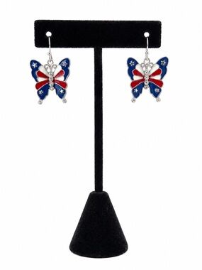 Patriotic Red & Blue Butterfly Drop Earrings